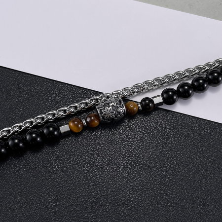 Bratara inox dubla cu Ochi de Tigru si Onix [3]