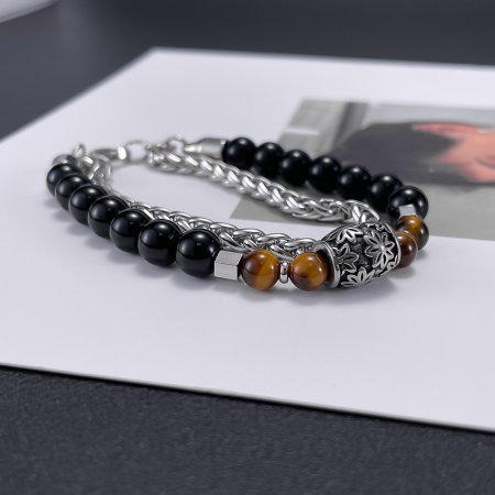 Bratara inox dubla cu Ochi de Tigru si Onix [11]