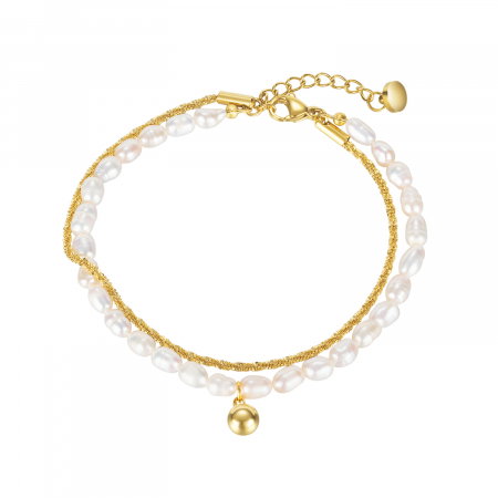 Bratara inox dubla cu perle naturale