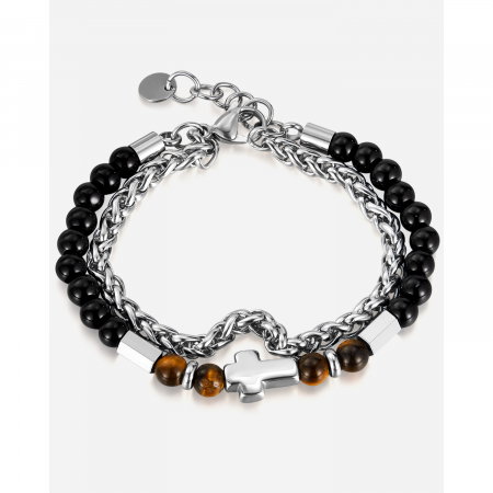 Bratara inox dubla reglabila cu Ochi de Tigru si Cruce [14]