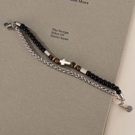 Bratara inox dubla reglabila cu Ochi de Tigru si Cruce [11]