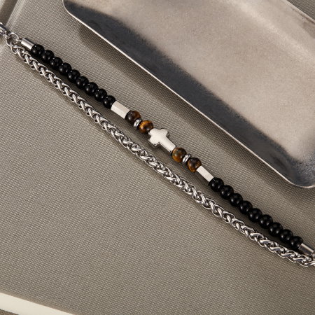 Bratara inox dubla reglabila cu Ochi de Tigru si Cruce [3]