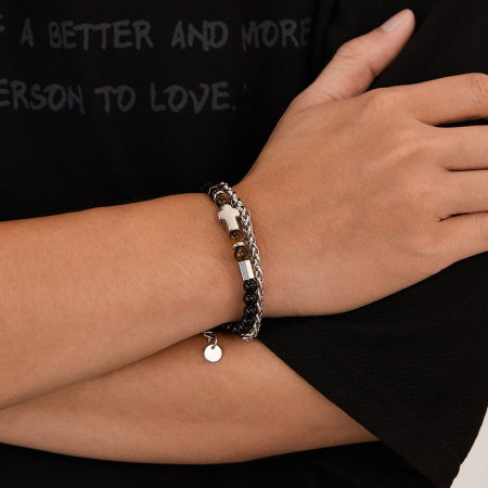 Bratara inox dubla reglabila cu Ochi de Tigru si Cruce [1]