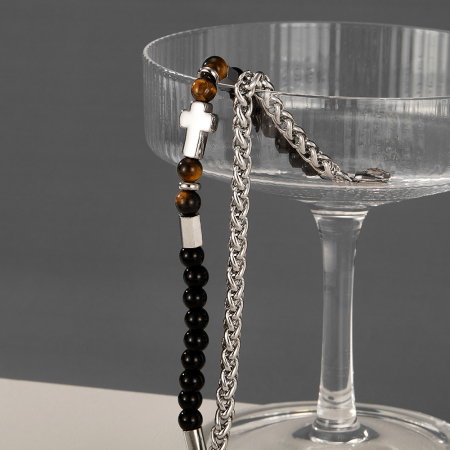 Bratara inox dubla reglabila cu Ochi de Tigru si Cruce [2]