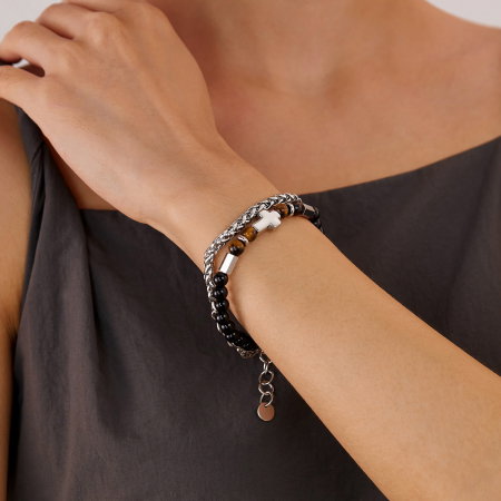 Bratara inox dubla reglabila cu Ochi de Tigru si Cruce [6]