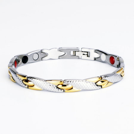 Bratara inox in 2 tonuri cu magneti, turmalina, germaniu si anioni