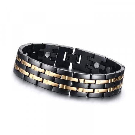 Bratara inox neagra cu dungi aurii si magneti [1]