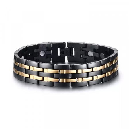 Bratara inox neagra cu dungi aurii si magneti [0]
