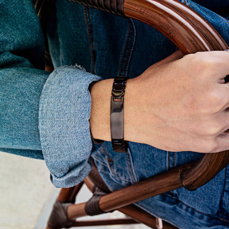 Bratara inox eleganta, neagra si cu placuta [1]