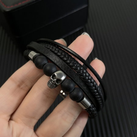 Bratara inox, piele, craniu si bazalt [4]