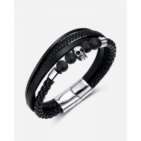 Bratara inox, piele, craniu si bazalt [7]