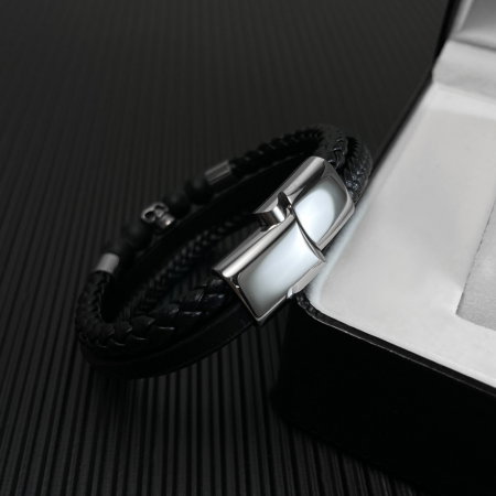 Bratara inox, piele, craniu si bazalt [6]