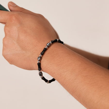 Bratara inox reglabila Bambus Negru cu Onix si Hematite [14]