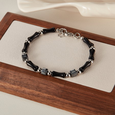 Bratara inox reglabila Bambus Negru cu Onix si Hematite [13]