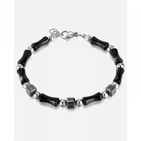 Bratara inox reglabila Bambus Negru cu Onix si Hematite [15]