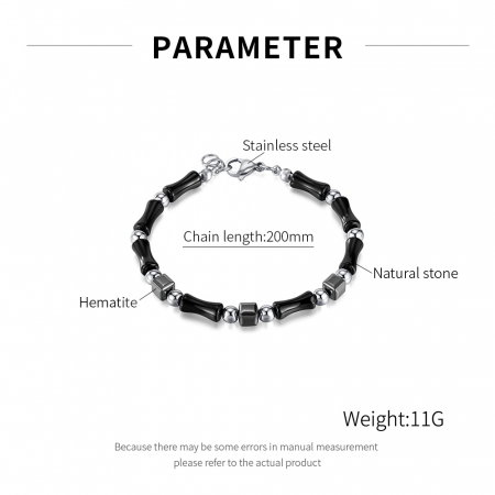 Bratara inox reglabila Bambus Negru cu Onix si Hematite [8]