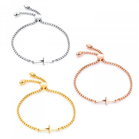 Bratara inox reglabila cu cruce aurie [8]