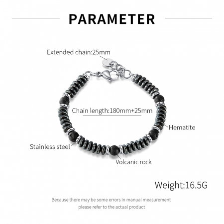 Bratara inox reglabila cu Hematit si Roca Vulcanica [8]