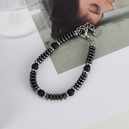 Bratara inox reglabila cu Hematit si Roca Vulcanica [2]