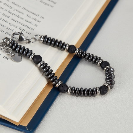 Bratara inox reglabila cu Hematit si Roca Vulcanica [13]