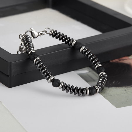 Bratara inox reglabila cu Hematit si Roca Vulcanica [7]