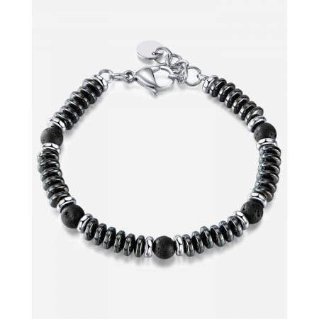 Bratara inox reglabila cu Hematit si Roca Vulcanica [10]