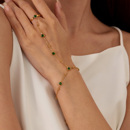 Bratara inox reglabila cu inel si inimioare de zirconii verzi [10]