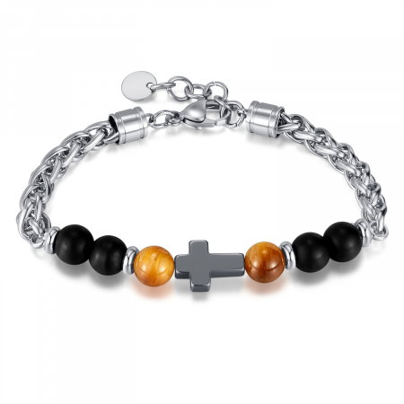 Bratara inox reglabila cu Ochi de Tigru si Cruce