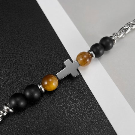 Bratara inox reglabila cu Ochi de Tigru si Cruce [4]