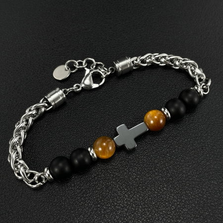 Bratara inox reglabila cu Ochi de Tigru si Cruce [9]