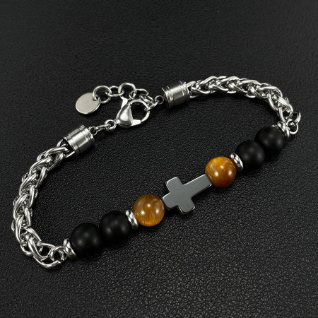 Bratara inox reglabila cu Ochi de Tigru si Cruce [5]
