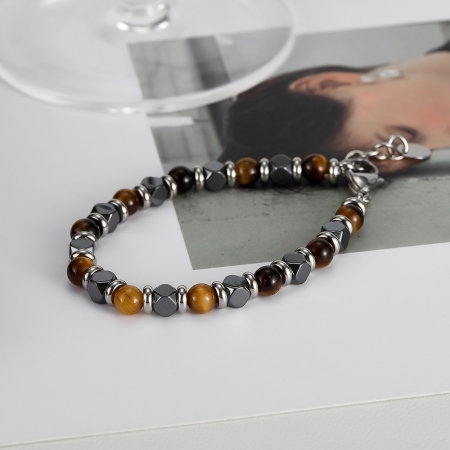 Bratara inox reglabila cu Ochi de Tigru si Hematite [6]