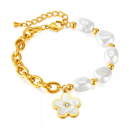 Bratara inox reglabila cu Perle Naturale si Abalone