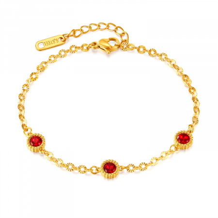 Bratara inox reglabila cu zirconii rosii