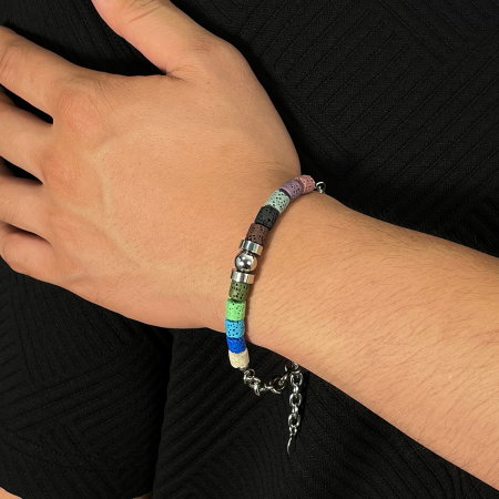 Bratara inox reglabila Curcubeu din roci vulcanice [11]