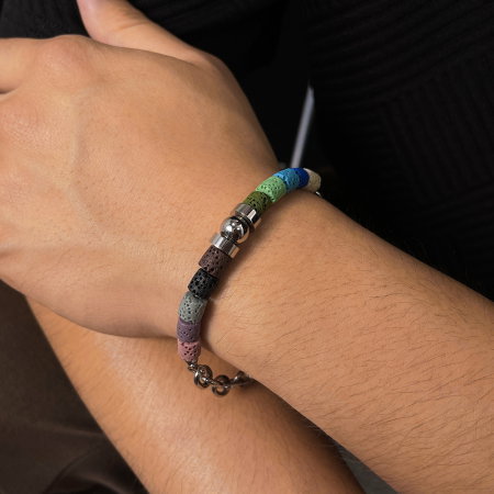 Bratara inox reglabila Curcubeu din roci vulcanice [13]