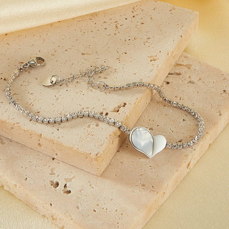 Bratara tennis inox reglabila cu inima de abalone [2]