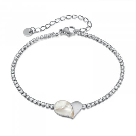 Bratara tennis inox reglabila cu inima de abalone