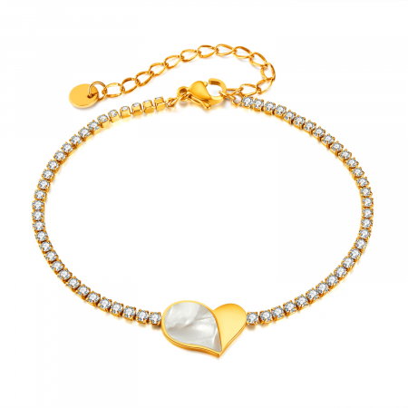 Bratara tennis inox reglabila cu inima de abalone