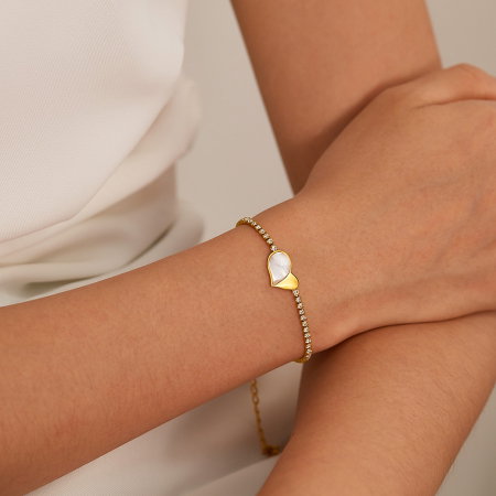 Bratara tennis inox reglabila cu inima de abalone [3]