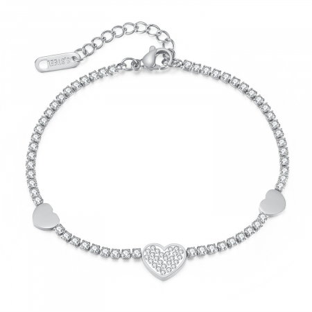 Bratara tennis inox reglabila cu inimioare si zirconii