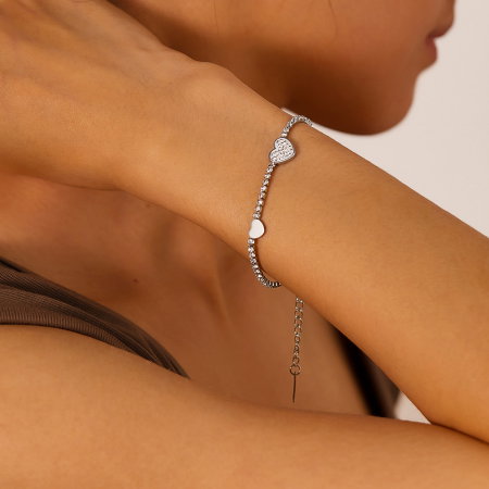 Bratara tennis inox reglabila cu inimioare si zirconii [1]