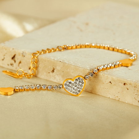 Bratara tennis inox reglabila cu inimioare si zirconii [2]