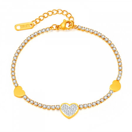 Bratara tennis inox reglabila cu inimioare si zirconii