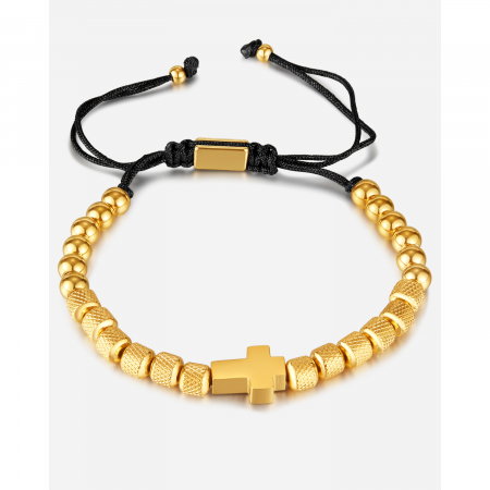 Bratara inox reglabila Unisex cu Cruce placata cu aur de 14 k [9]