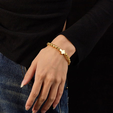 Bratara inox reglabila Unisex cu Cruce placata cu aur de 14 k [3]