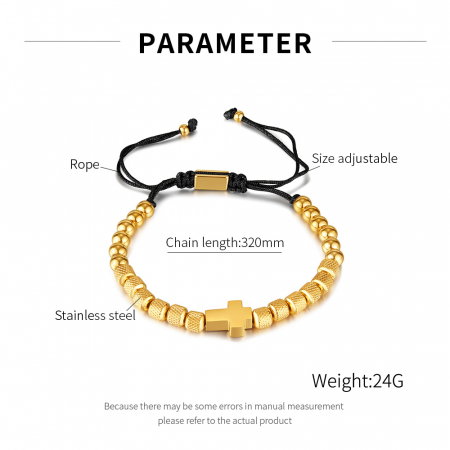 Bratara inox reglabila Unisex cu Cruce placata cu aur de 14 k [4]