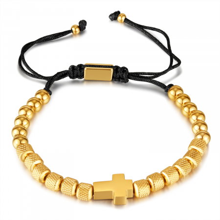 Bratara inox reglabila Unisex cu Cruce placata cu aur de 14 k