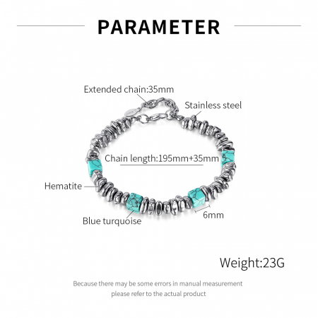 Bratara inox reglabila Unisex cu Hematit si Turcoaz [8]