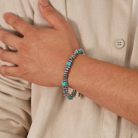 Bratara inox reglabila Unisex cu Hematit si Turcoaz [12]